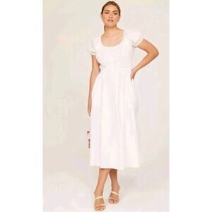 Kate Spade Riviera Ruched Midi Dress White Seersucker Short Sleeve Sz M